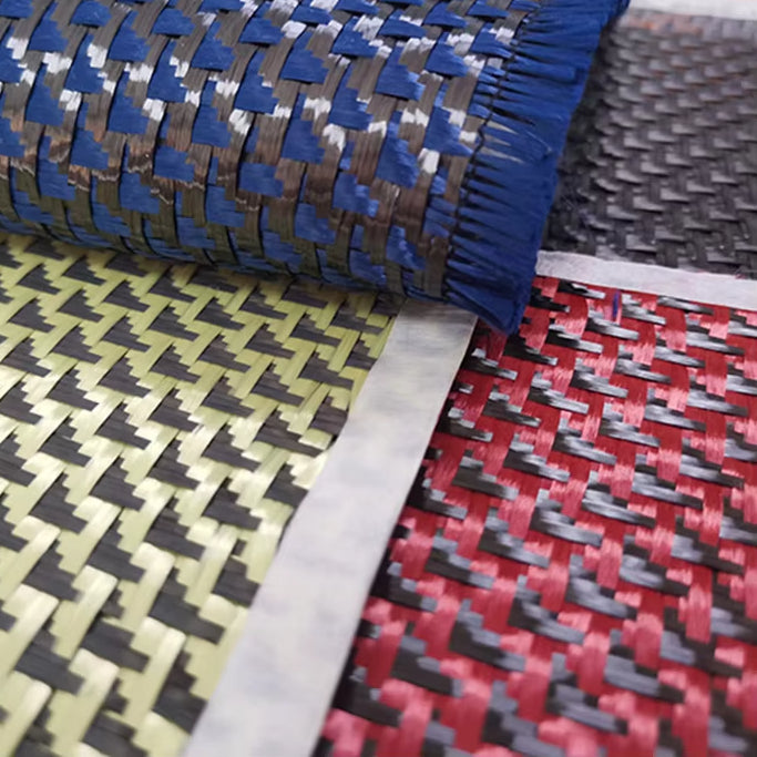 3K 280g Airplane Pattern Aramid Hybrid Carbon Fiber Fabric Cloth blue/red/yellow - Image 3